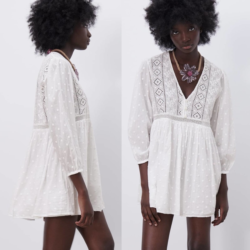 ZARA SWISS DOT EMBROIDERED DRESS WHITE - Picture 6 of 15